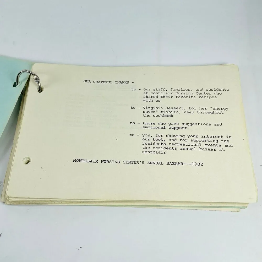 Montclair's Cookbook 1982 Vintage Ring Bound Omaha Nebraska Nursing Center
